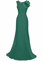 Terra V-Neck Tailored Gown with Statement Flower - More colors