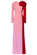 English Rose Color Block Long Sleeve Gown with Statement Flower