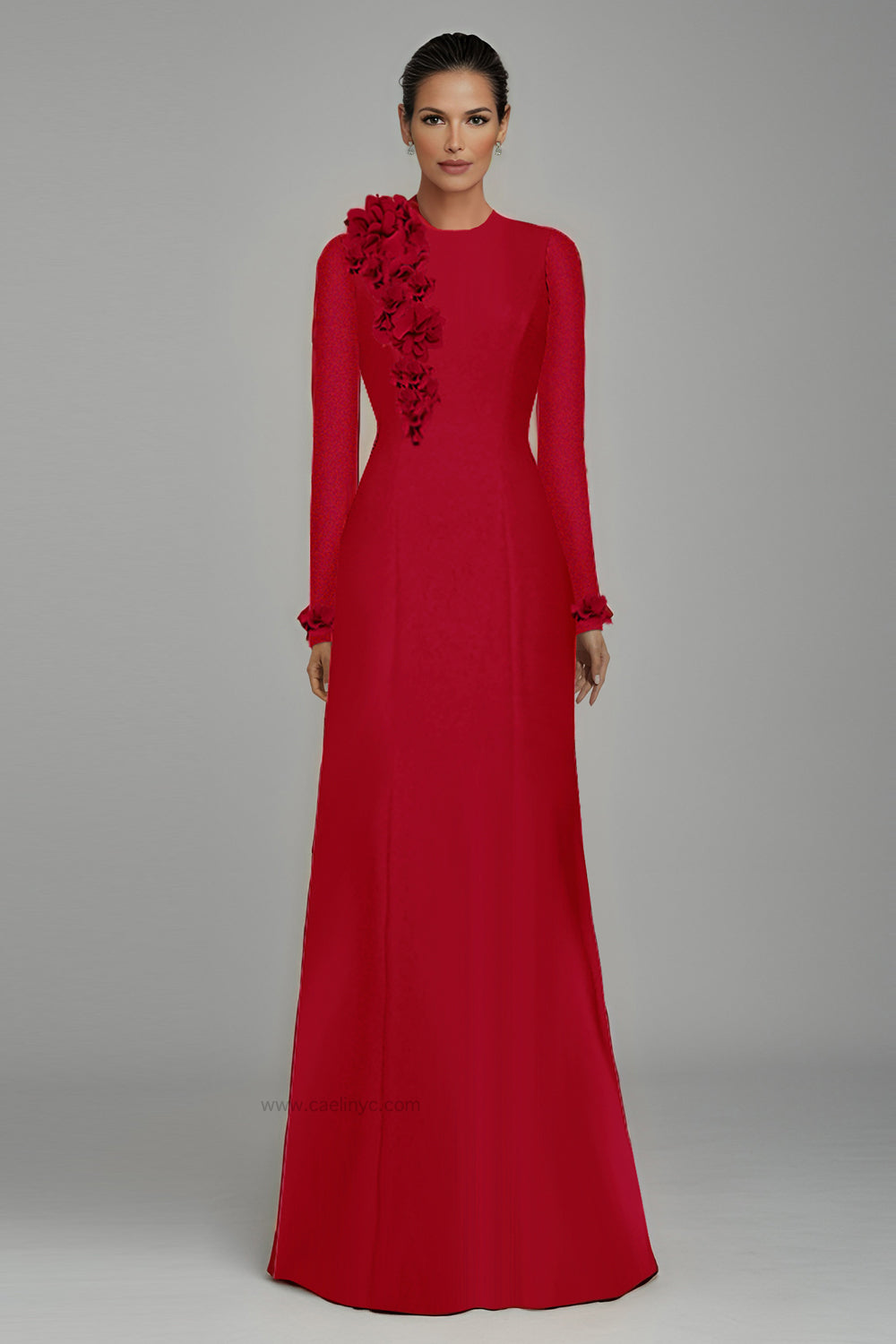Modern Modest Gown With Petals Design 10 / Custom Color Modern Modest Gown With Petals Design 10 / Custom Color