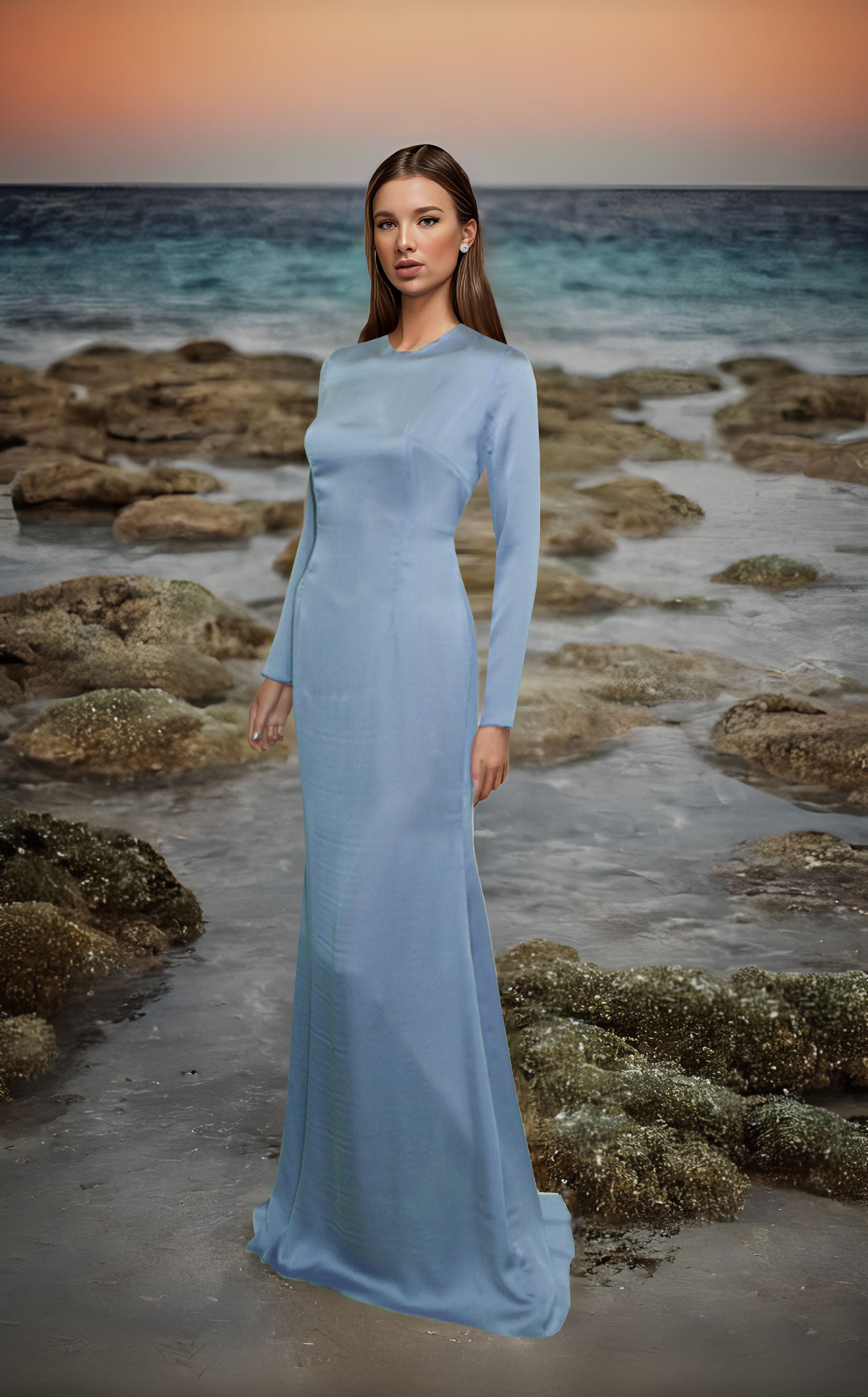 sachin and babi light blue dress Modest Baby Blue Evening Dress 51671BM main image 0