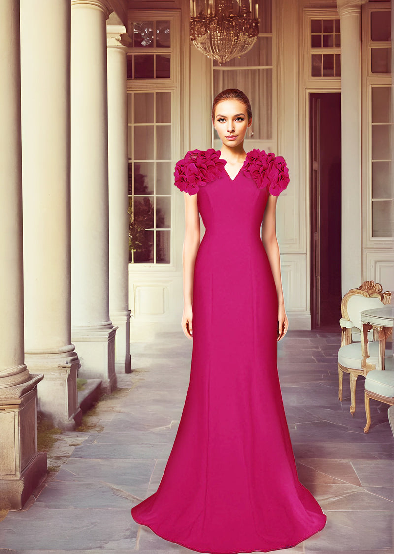 pink gown with short sleeves