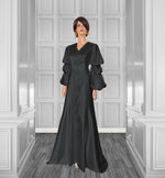 Glow Satin Gown with Layered Puff Sleeves