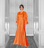 Glow Satin Gown with Layered Puff Sleeves - More Colors