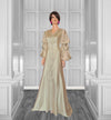 Glow Satin Gown with Layered Puff Sleeves