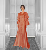 Glow Satin Gown with Layered Puff Sleeves - More Colors