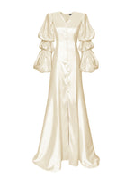 Glow Satin Wedding Gown with Layered Puff Sleeves