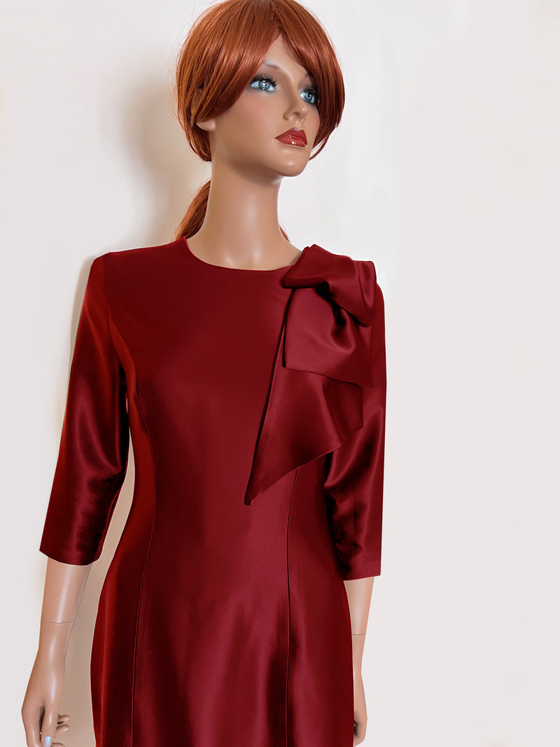 Hestia Satin Sheath Dress with Modern Bow-More Colors – CaeliNYC