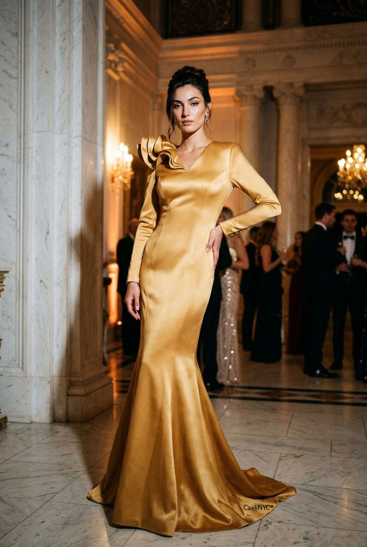 Honour Dusty Blue Long Sleeve Gown