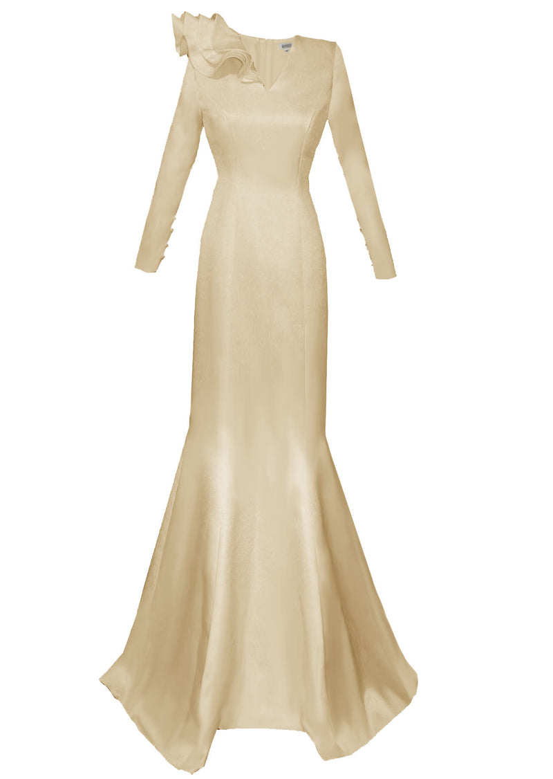 Honour Gold Evening Gown with Sleeves