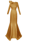 gold evening gown with sleeves