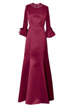 Icaria Gown with Frill Sleeves and Crystal Embellished Neckline