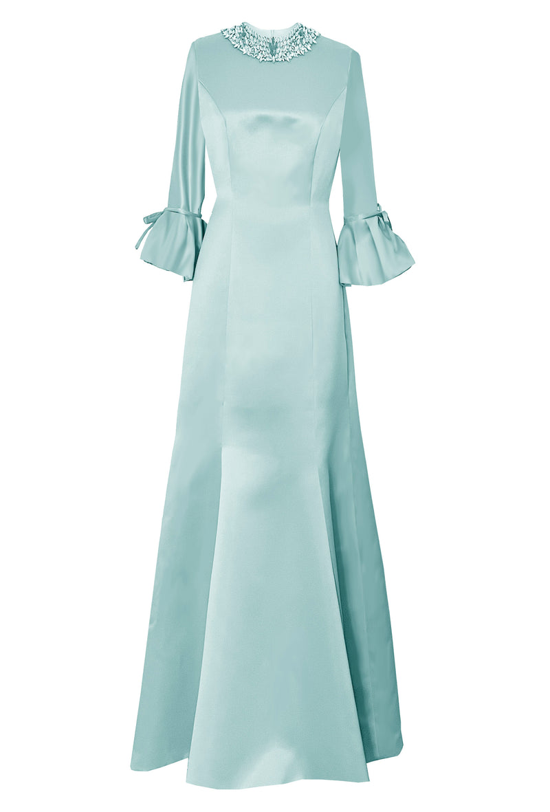 Icaria 3/4 Sleeve Gown with Crystal Embellished Neckline