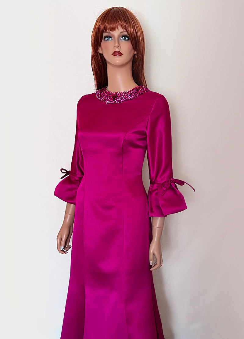 fuchsia gown with sleeves