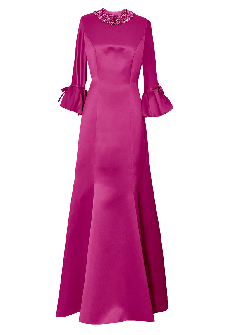 Icaria 3/4 Sleeve Gown with Crystal Embellished Neckline