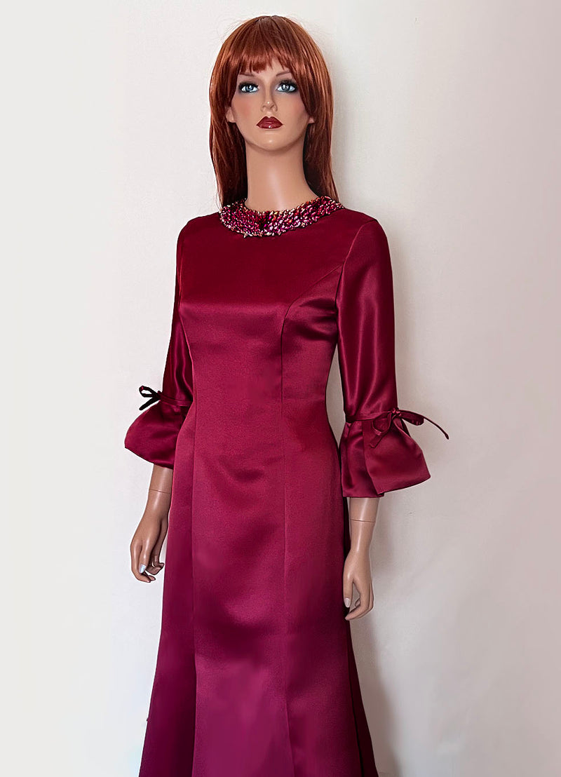 dark red mother of the bride dress