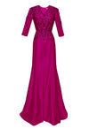 fuchsia Sequin Evening Gown with Sleeves