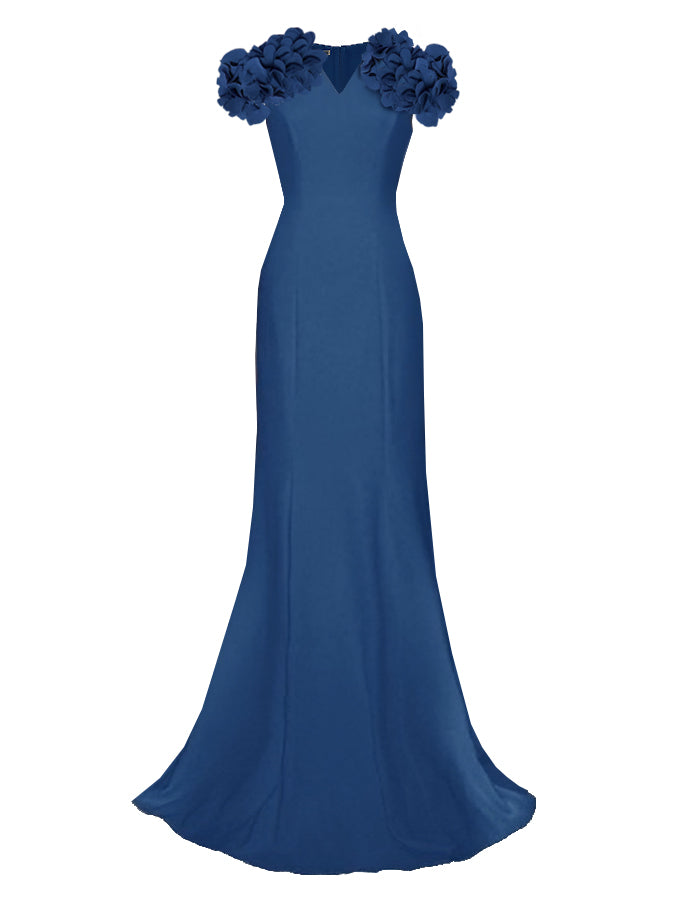 blue gown with sleeves