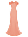 peach fuzz gown with short sleeves