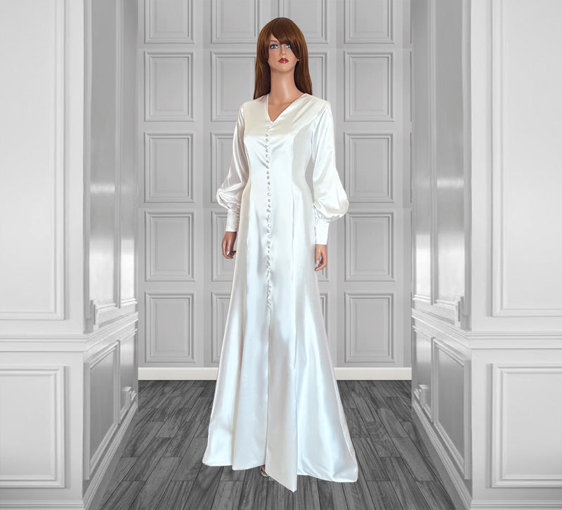 Solstice Satin Wedding Gown with Bishop Sleeves