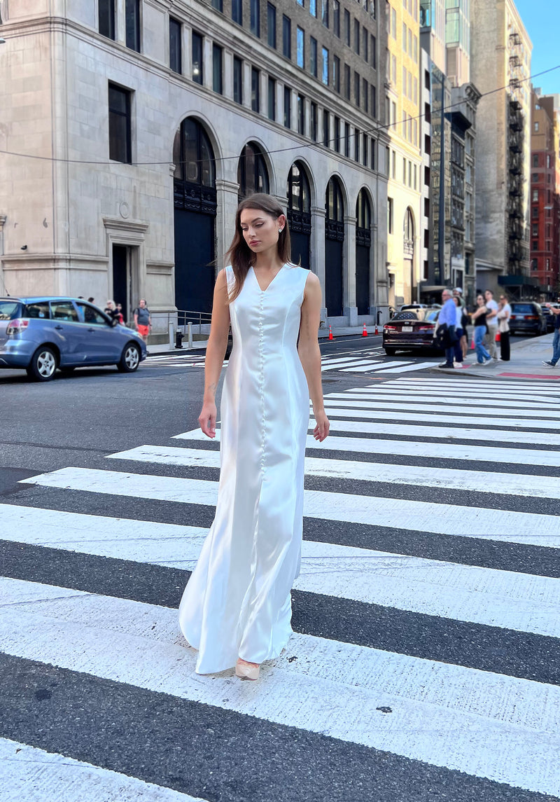 Sunset Silk Charmeuse Gown with buttondown Design 8 / Blush Sunset Silk Charmeuse Gown with buttondown Design 8 / Blush
