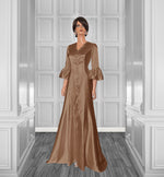 Twilight Satin Gown with Flounce Sleeves