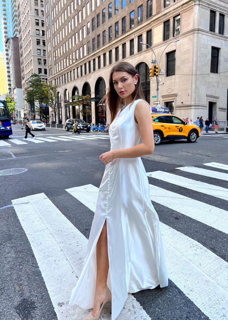 silk dress with buttons Button-down silk dress in White 42