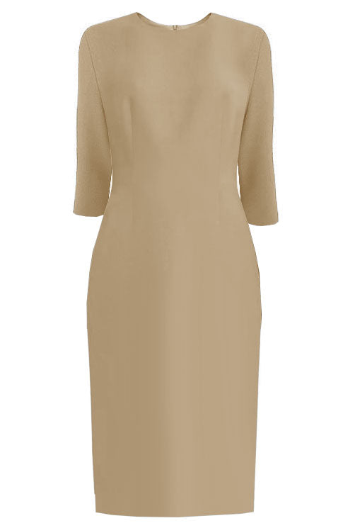 Tan sheath dress with sleeves