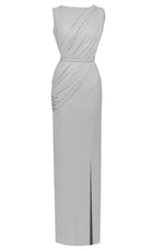 White Alexia Draped Column Gown