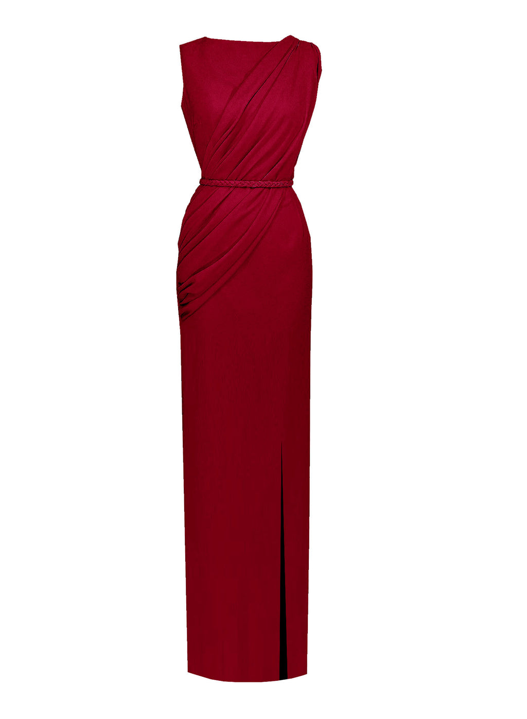 draped bodice red column gown
