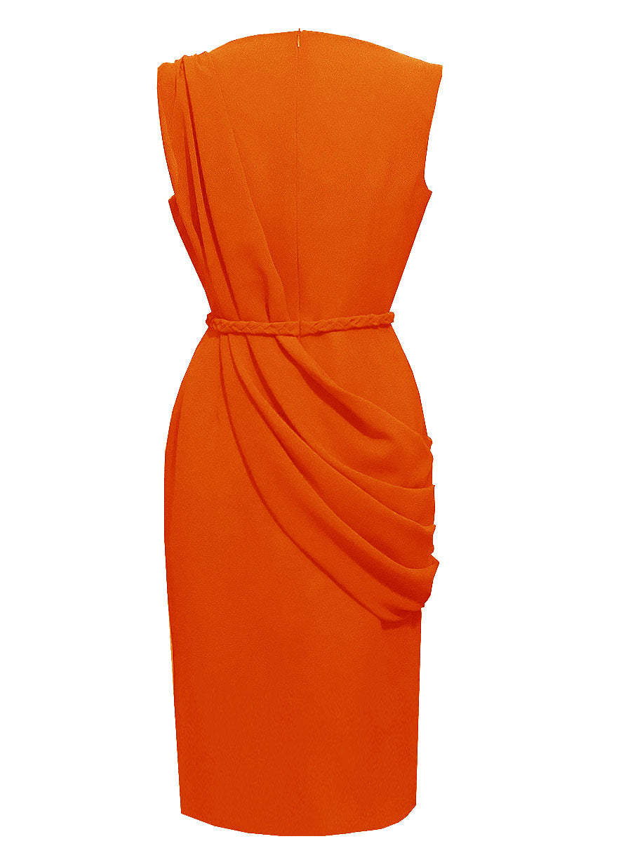 Alexandria Orange Cocktail Dress - Draped Dress - Knee Length Cocktail Dress