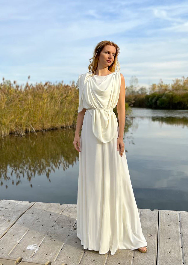 loose draped wedding dress