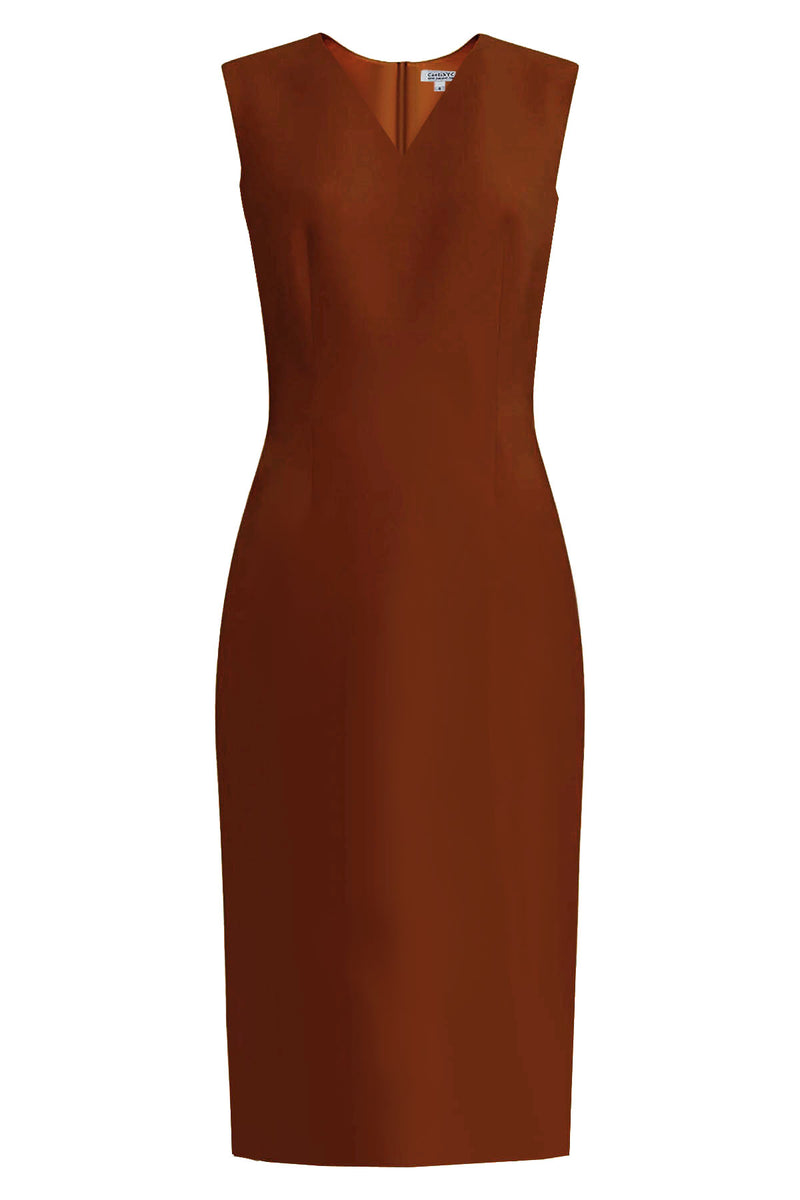 Kateri V-Neck Brown Sheath Dress