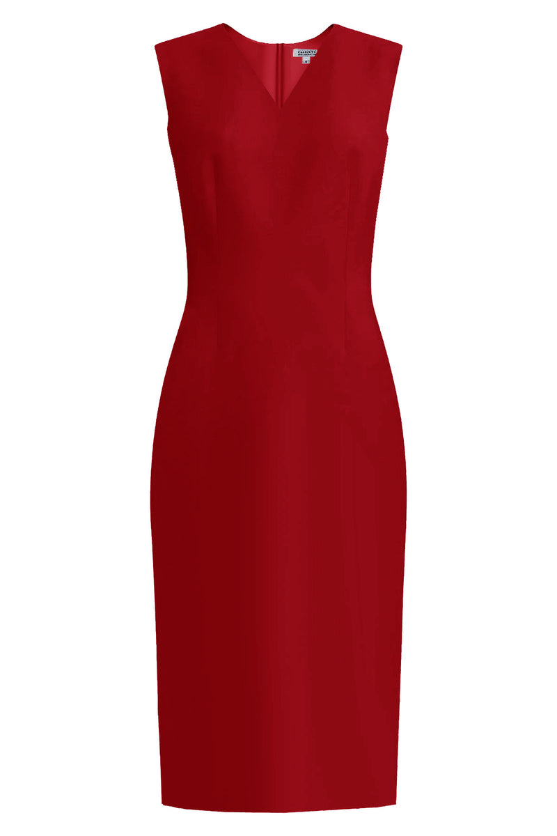 Kateri Red V-Neck Midi Sheath Dress
