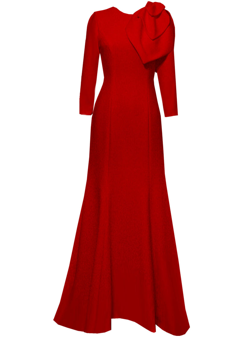 red gown with sleeve