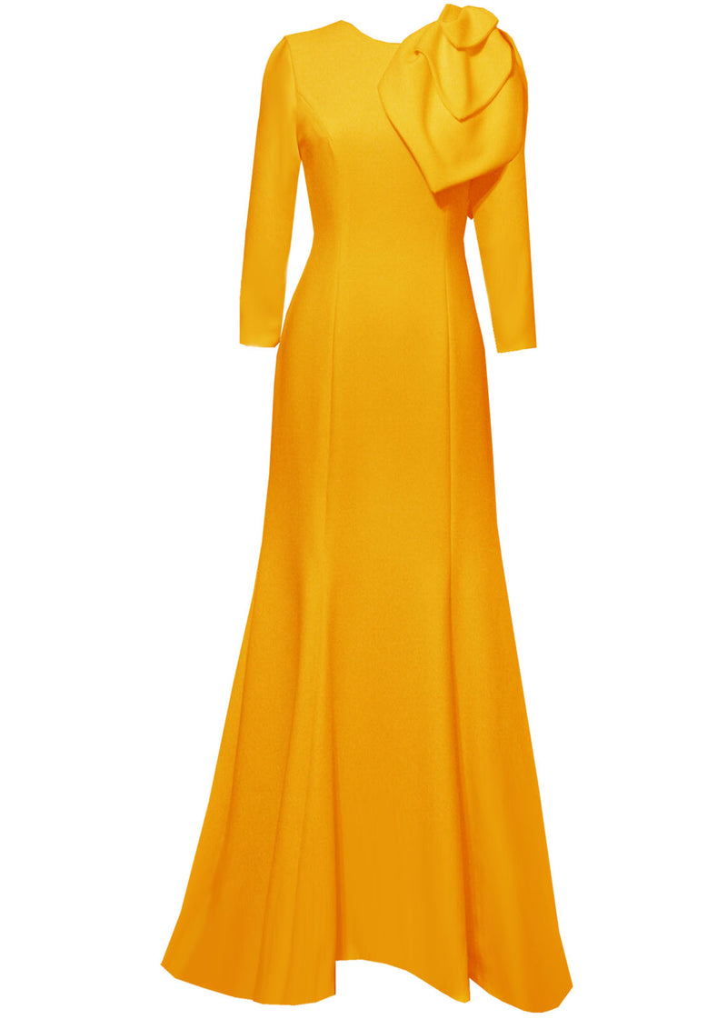 yellow long sleeve evening gown