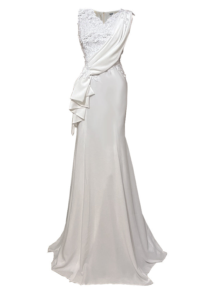 Portofino Gown with Lace top and Drape Detail