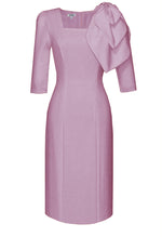 light purple sheath dress with bow