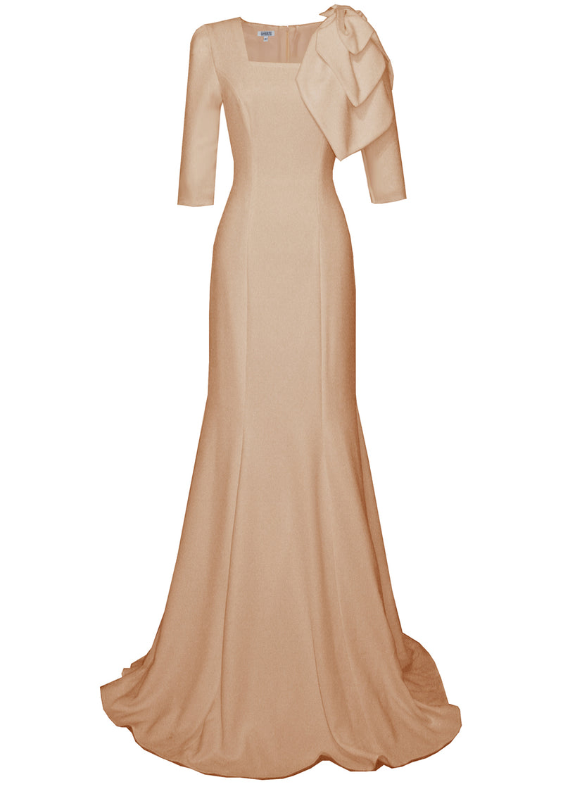 Champagne Gown by CaeliNYC, gown with sleeves and bow