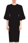black sheath dress with ball sleeves