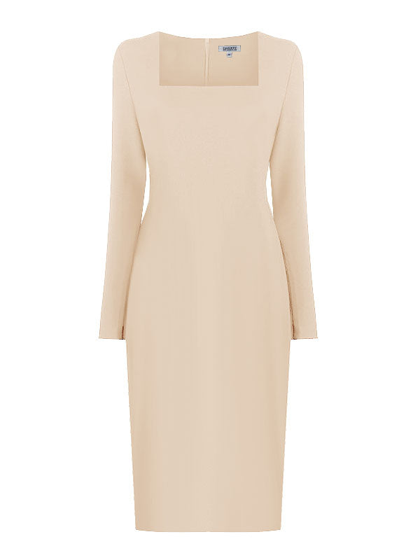 Geneva Green Long Sleeves Sheath Dress with Sqaure Neckline 2 Geneva Green Long Sleeves Sheath Dress with Sqaure Neckline 2