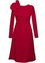 red long sleeves midi dress