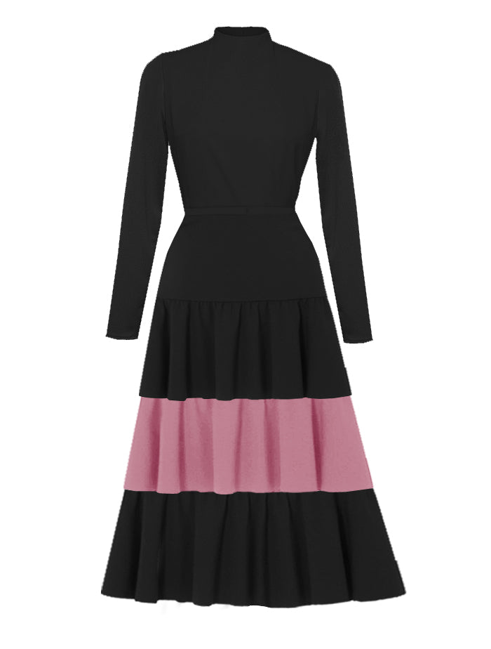 France Black and Pink High Neck Dress