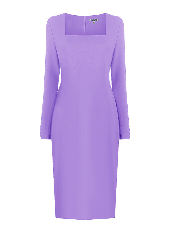 long sleeve purple sheath dress Dark Purple 3/4 sleeve deep v-neck High Waisted Sheath Midi Dress