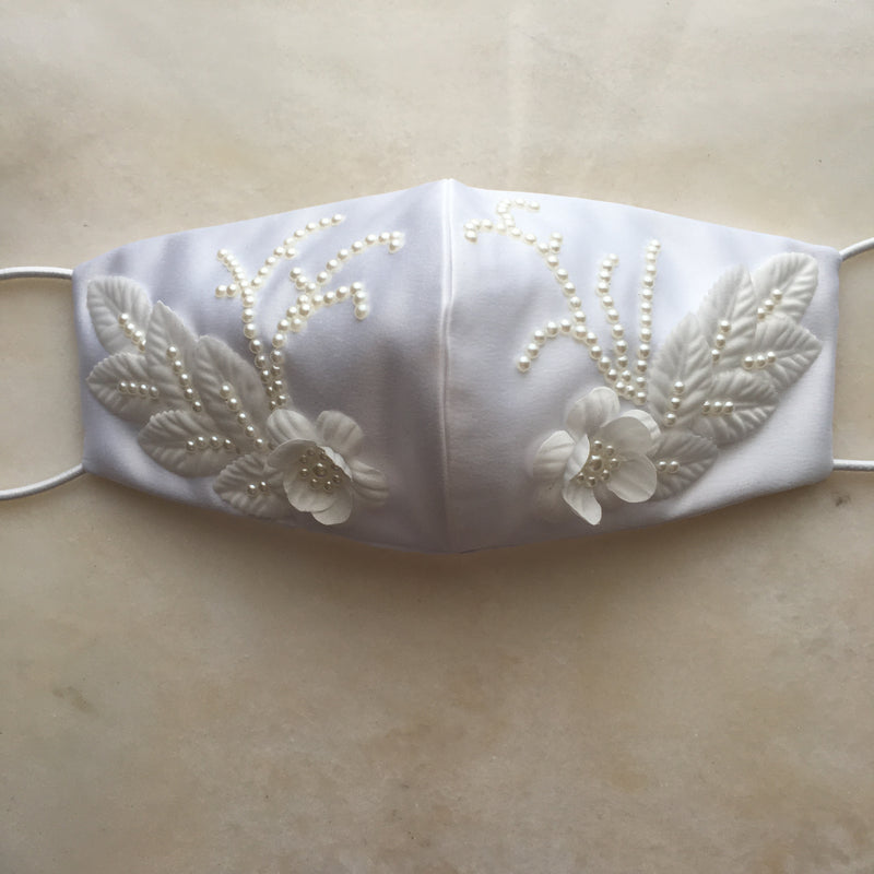 Biella Bridal Face Mask embellished with flowers and pearls