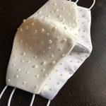 bridal face mask embellished with pearls ivory and white face mask