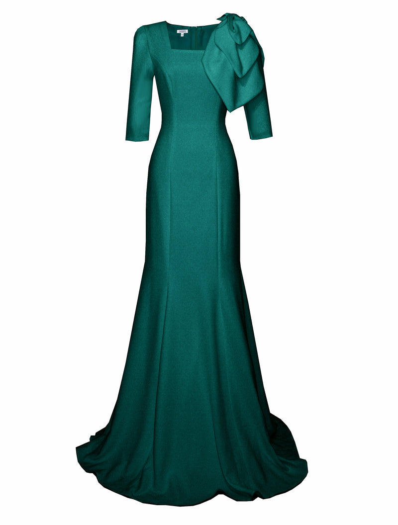 Teal Gown With Sleeves, Teal gown, teal gown with bow gown with bow, gown , mother of the bride, bridesmaid dresses, modest gown, wedding gown, evening gown, evening party dress