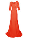 orange Gown by CaeliNYC, gown with sleeves and bow