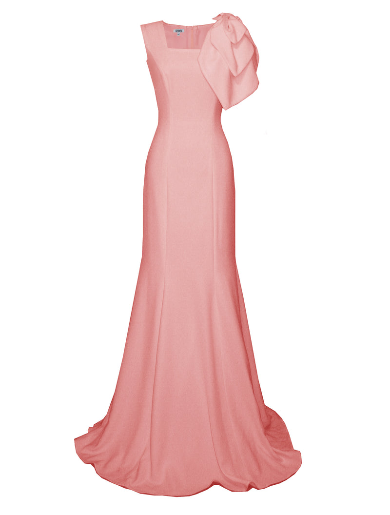 Kolby Gown with Square Neckline and Large Statement Bow- All Colors