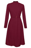 red midi long sleeve dress with a-line skirt