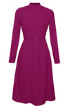 fuchsia midi skirt dress with long sleeve